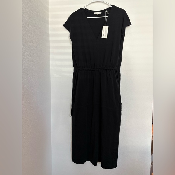 Vince Popover V-Neck Tiered Midi Dress in black puma cotton NWT size S - Picture 8 of 10